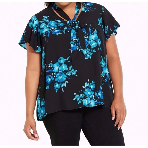 Torrid Size 0 Floral Tie Neck Blouse - Picture 1 of 7